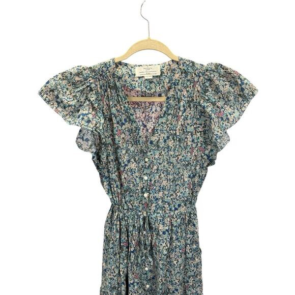 Trovata Birds of Paradis Kristi Dress Sea Mist Floral XS Cotton Blend Midi - Picture 6 of 12